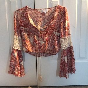 Kendall and Kylie long sleeve flare crop top